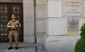 SOP officer guarding the area of the Chancellery of the Prime Minister of Poland