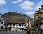 Marktplatz mit Starkenburg im Hintgrund, Heppenheim, Bergstraße