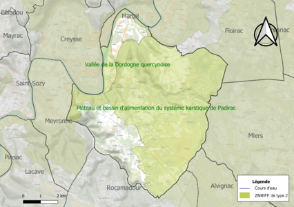 Carte des ZNIEFF de type 2 sur la commune.