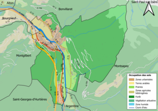 Carte en couleurs présentant l'occupation des sols.