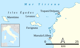 Localización del archipiélago al este de Sicilia.