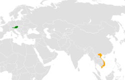 Map indicating locations of Austria and Vietnam