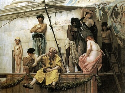 Gustave Boulanger, Le marché aux esclaves à Rome antique, 1866.