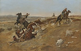 Cowpunching Sometimes Spells Trouble by Charles M. Russell, 1889, Oil on canvas