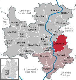 Läget för Dietingen i Landkreis Rottweil