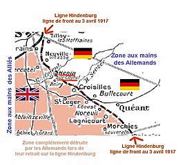 Situation du village en avril 1917 tout près de la Ligne Hindenburg.