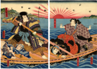 Jiraiya, Sunrise and Boat, Ukiyo-e by Utagawa Kunisada (1852).