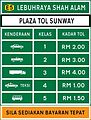 Toll fare rates list