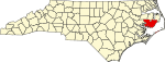 Mapa de Carolina del Norte con la ubicación del condado de Hyde