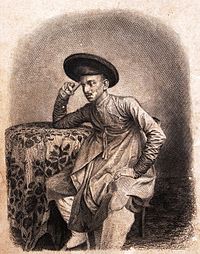 Narmad in 1860 (wood engraving for his publication, after an oil painting)