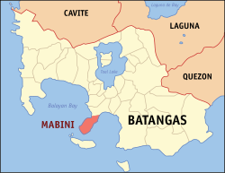 Map of Batangas with Mabini highlighted