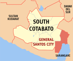 Mapa han South Cotabato nga nagpapakita kon hain nahimutang an Syudad han General Santos.