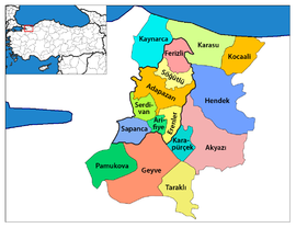Map showing Adapazarı District in Sakarya Province