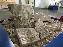 Marble blocks unearthed during the excavations at Università station.