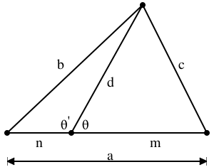 Diagram of Stewart's theorem