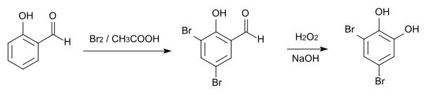 Herstellung von 3,5-Dibrombrenzcatechin aus Salicylaldehyd