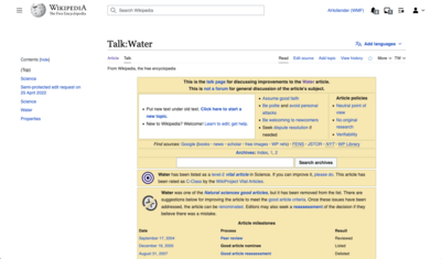 Talk page in Vector 2022 with table of contents in right sidebar