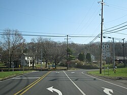 Intersection of US 62 and PA 8 in the northern part of the township