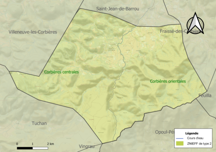 Carte des ZNIEFF de type 2 sur la commune.