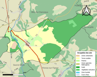 Carte en couleurs présentant l'occupation des sols.