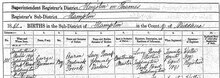 A birth certificate form dated 1891 containing hand-written information