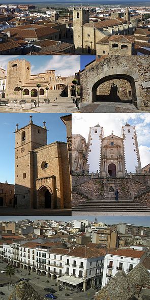 De cima para baixo e da esquerda para a direita: 1) Centro histórico e concatedral; 2) Plaza Mayor; 3) Arco da Estrela, uma das portas da muralha; 4) Concatedral; 5) Igreja de São Francisco Xavier; 6) Plaza Mayor vista da Torre Bujaco.