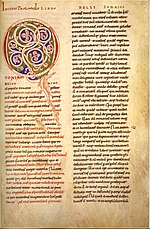 עמוד השער של "מלחמת היהודים" בלטינית, כתב-יד קלן, מן המאה ה-12.