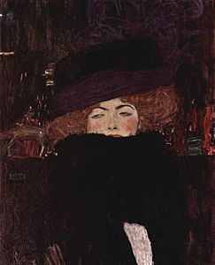 Gustav Klimt portrait of woman with a purple hat (1912).