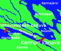 Kermankoski (teksti Kermanvirta) sekä Kerman ja Vihovuonteen kanavat ympäristöineen.