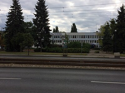 The park and "NOT" building from the street