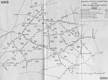 A map showing railroad traffic disruptions in the area of Army Group Center, August 1943