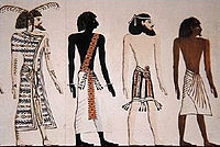 أربعة أجناس: سوريين ونوبيين وليبين ومصريين، على حائط إحدى حجرات المقبرة.