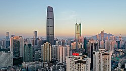 Skyline of Luohu with KK100 on the left and Shun Hing Square on the right