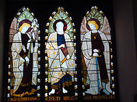 Stained glass window of Saint Thomas the Apostle, the traditional founder of Indian Christianity, in his namesake St. Thomas CNI church, the 300 year old Cathedral of Mumbai[80]