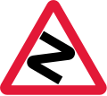 Series of bends ahead (1965–1975). This sign is rarely still used today (for sharp/dangerous bends)