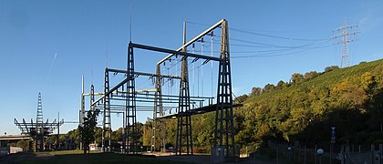 Former high-voltage substation in Stuttgart, Germany, now 110 kV switching station. The 220 kV level is eliminated for grid simplification.