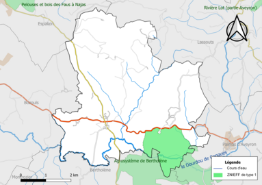 Carte de la ZNIEFF de type 1 de la commune.