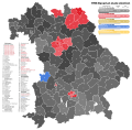 1958 Bavarian state election, Black is CSU, Red is SPD, Light blue is Bavaria Party