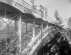 The newly constructed 20th Avenue NE Bridge (now known as Ravenna Park Bridge), Seattle, Washington, U.S., 1914. Originally a bridge for automobiles, it was eventually pedestrianized.