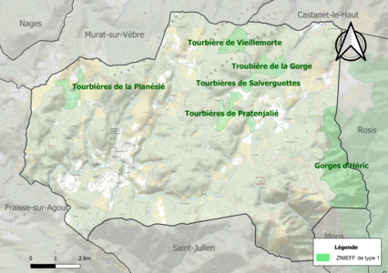 Carte des ZNIEFF de type 1 sur la commune.