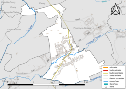 Carte en couleur présentant le réseau hydrographique de la commune