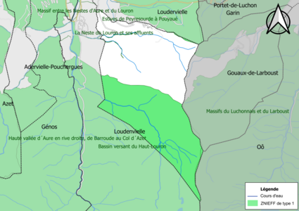 Carte des ZNIEFF de type 1 sur la commune.