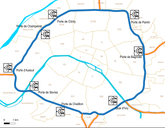 Carte localisant les radars. 4 sur le périph intérieur, 4 sur l'extérieur