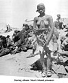 Jeune fille héréro prisonnière du camp de concentration de Shark Island, montrant des scarifications (traces de torture ?), Sud-Ouest africain allemand vers 1904.