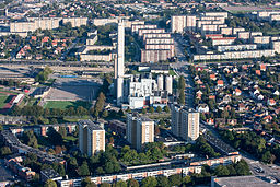 Heleneholm i förgrunden. På bilden syns också Eriksfält (t.h.), Almhög (bortom t.v.) och Nydala (bortom t.h.).