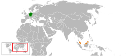 Map indicating locations of Germany and Malaysia