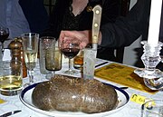 Oatmeal is a prime ingredient of haggis, seen here at a Burns supper