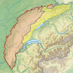 Carte topographique coupant le massif à la frontière : partie française partie suisse