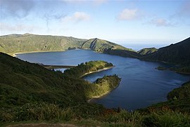 The northern margin of Lagoa do Fogo (foreground), on the southern border of the parish