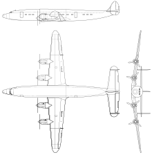 3-view line drawing of the Lockheed L-1049A Super Constellation